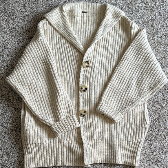 Free People Swim Too Deep Birch Cream Ribbed Women's Cardigan - Picture 6 of 7